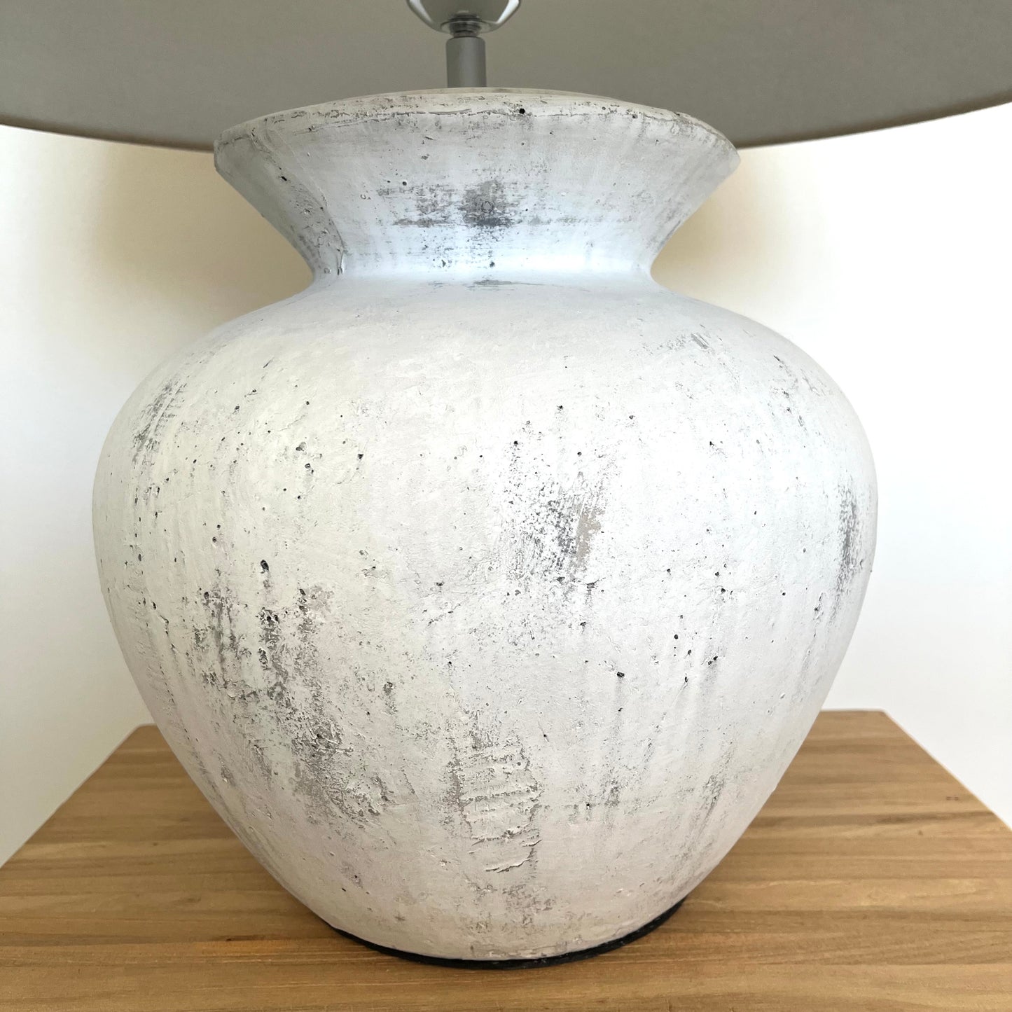Large Neutral Stone Lamp with Linen Shade
