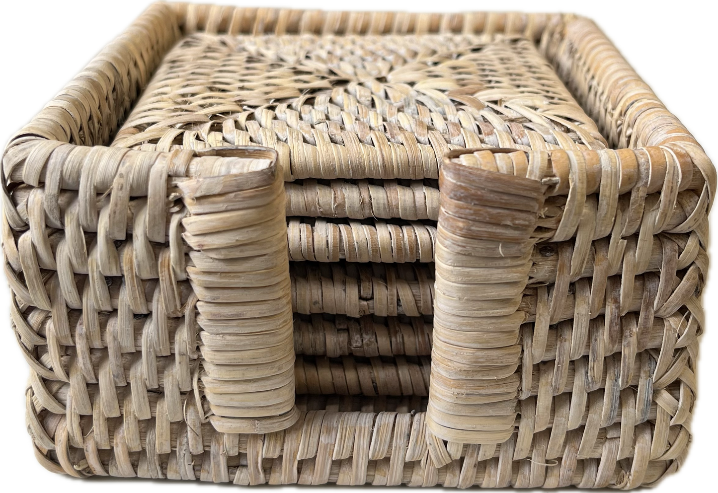White Wash Rattan Coasters in Holder