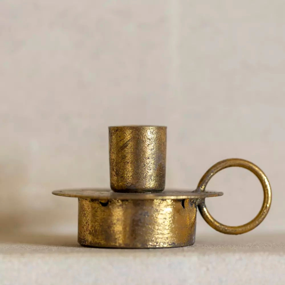 Antique Brass Chamber Stick Candle Holder