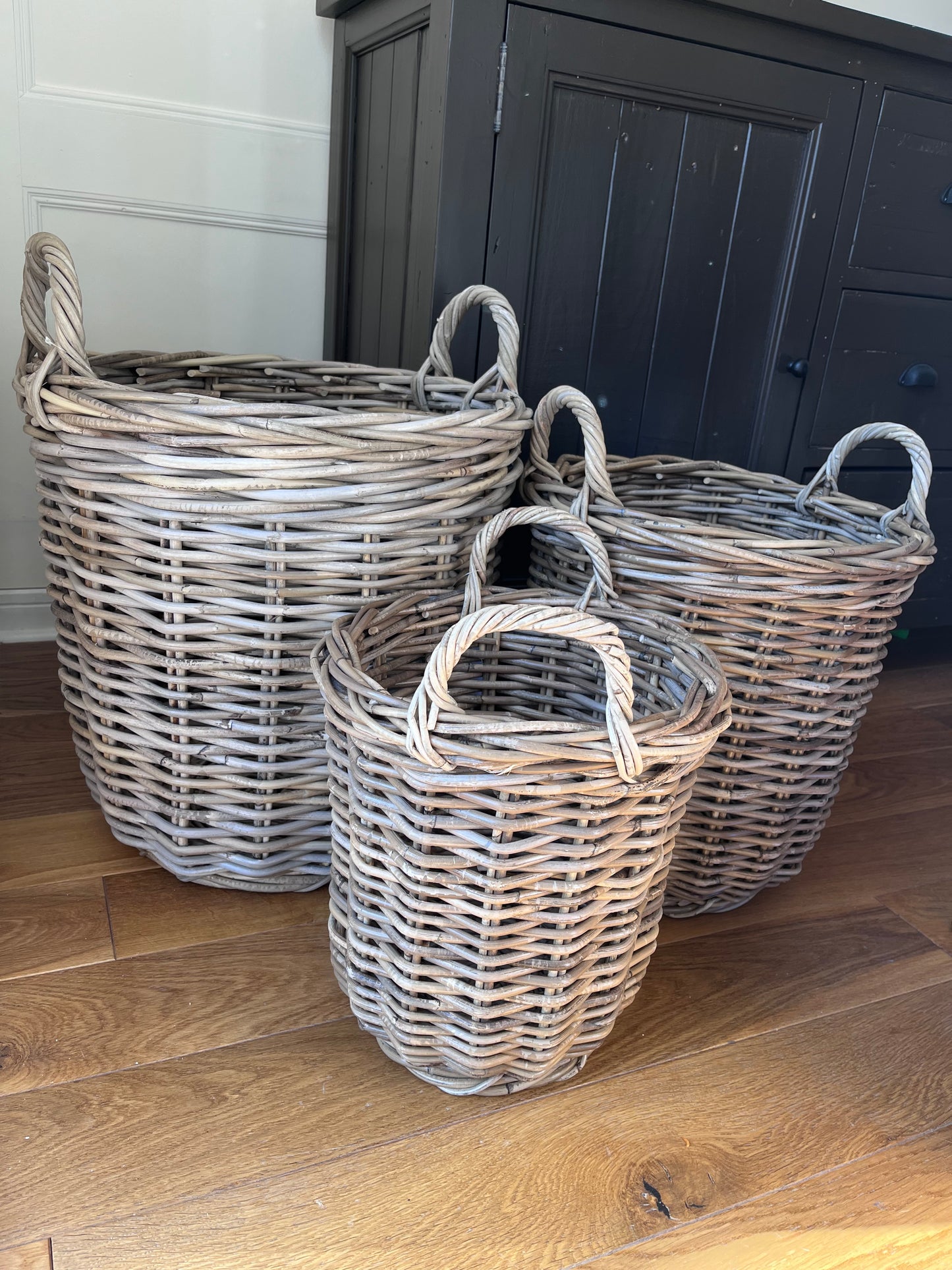 set of 3 round rattan baskets