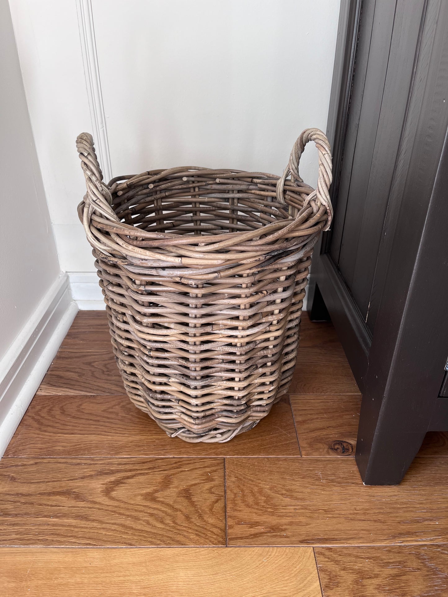 small round rattan basket