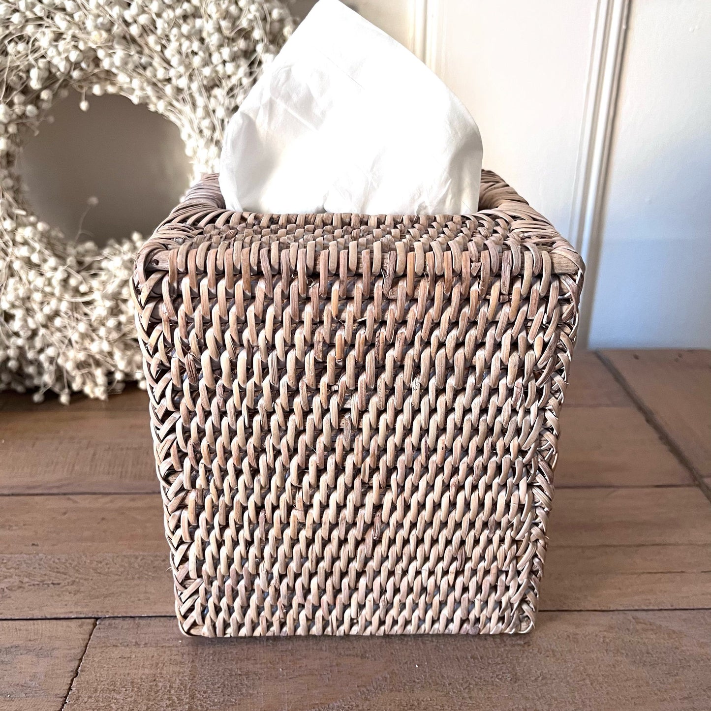 White Wash Rattan Tissue Box Cover - 2 Styles