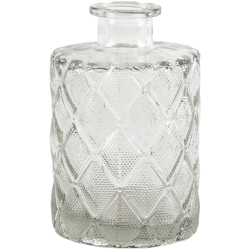 Clear Diamond Bottle Vase perfect for displaying buds, blooms or styled alone as a centrepiece