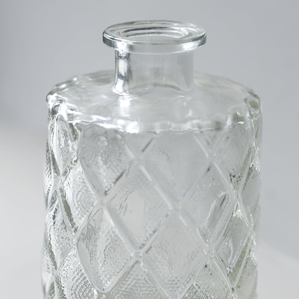 Clear Diamond Bottle Vase perfect for displaying buds, blooms or styled alone as a centrepiece