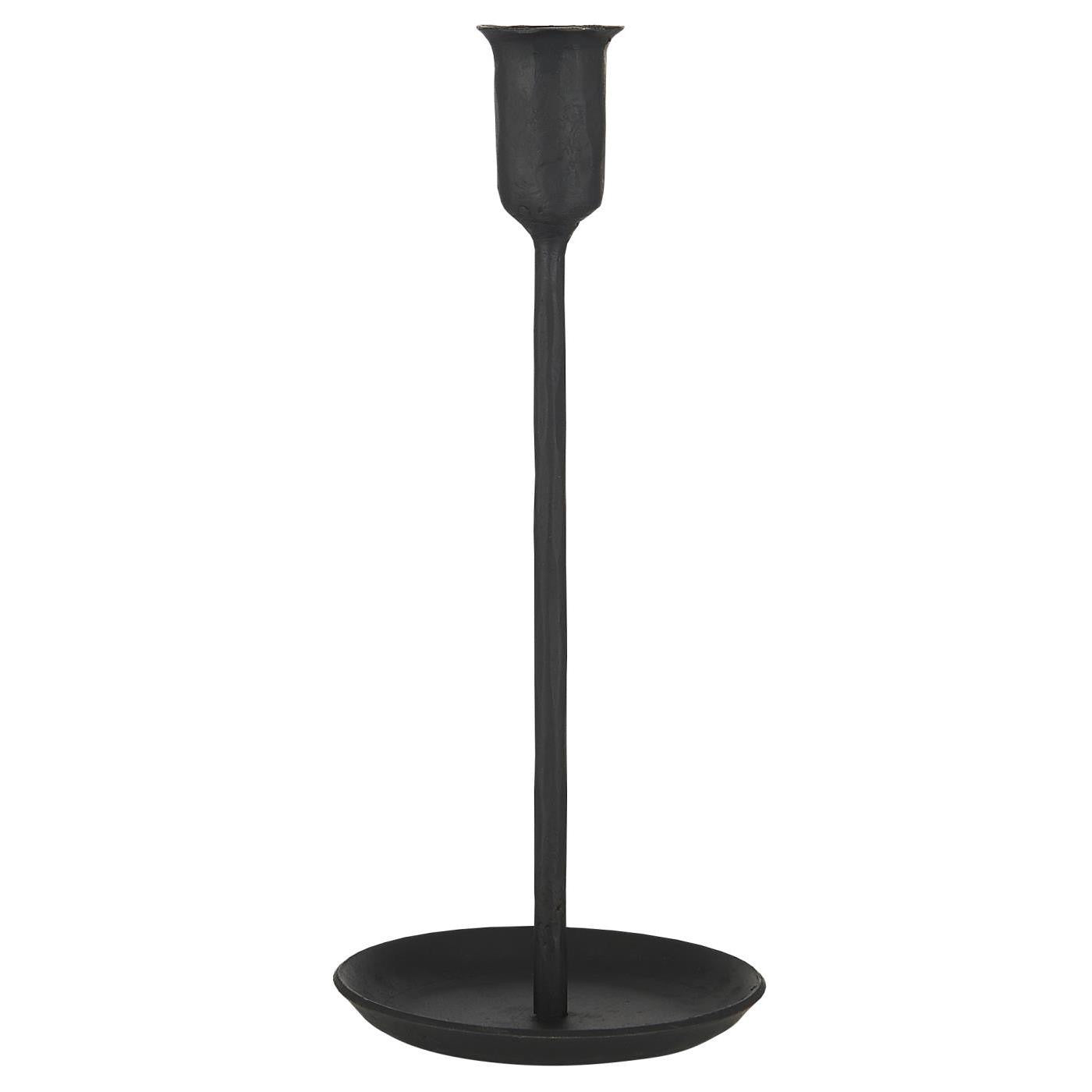 Black iron dinner candle holder perfect for an array of table settings from elegant looks to intimate dining. Available in tall and short