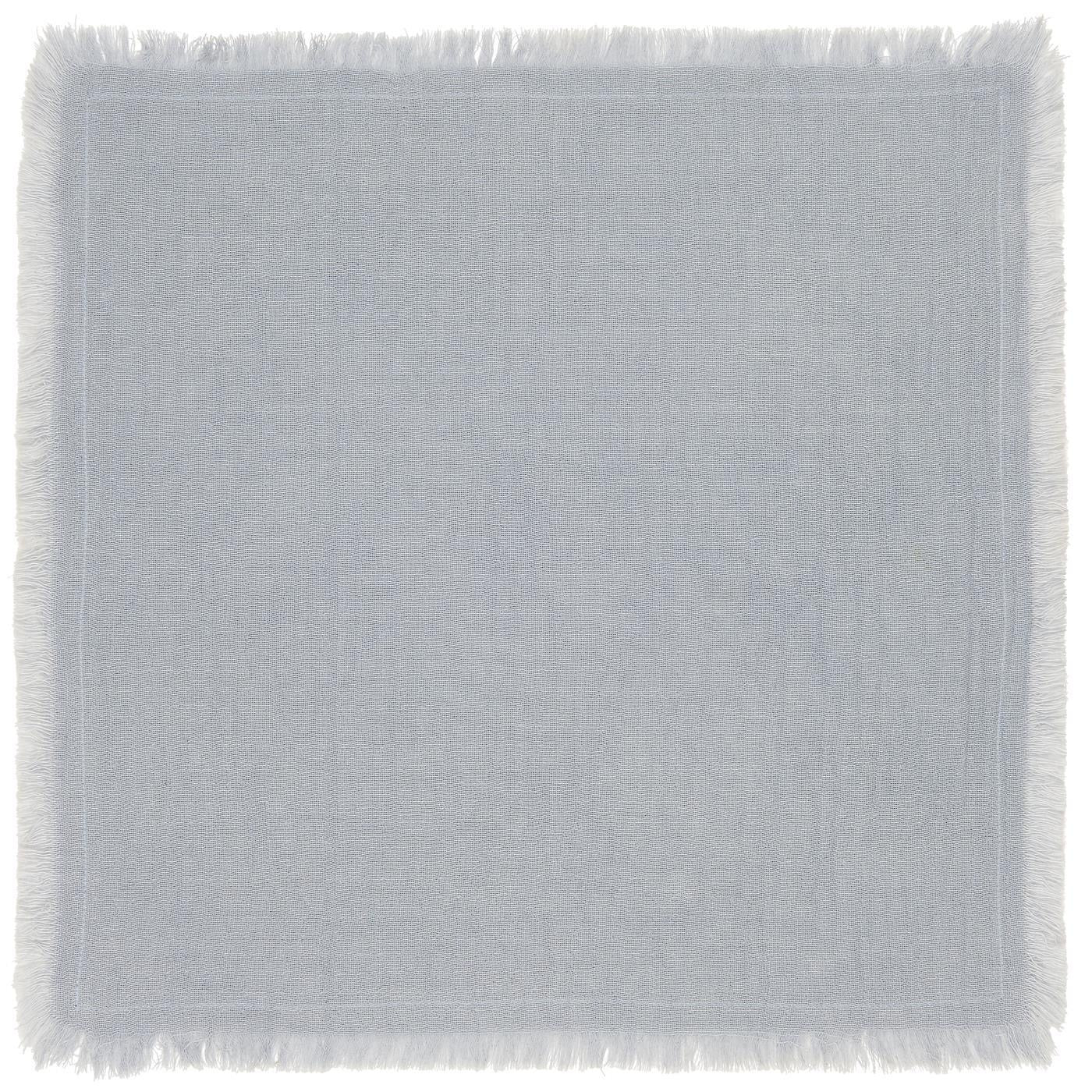 close up of light blue fringed cotton blend napkins
