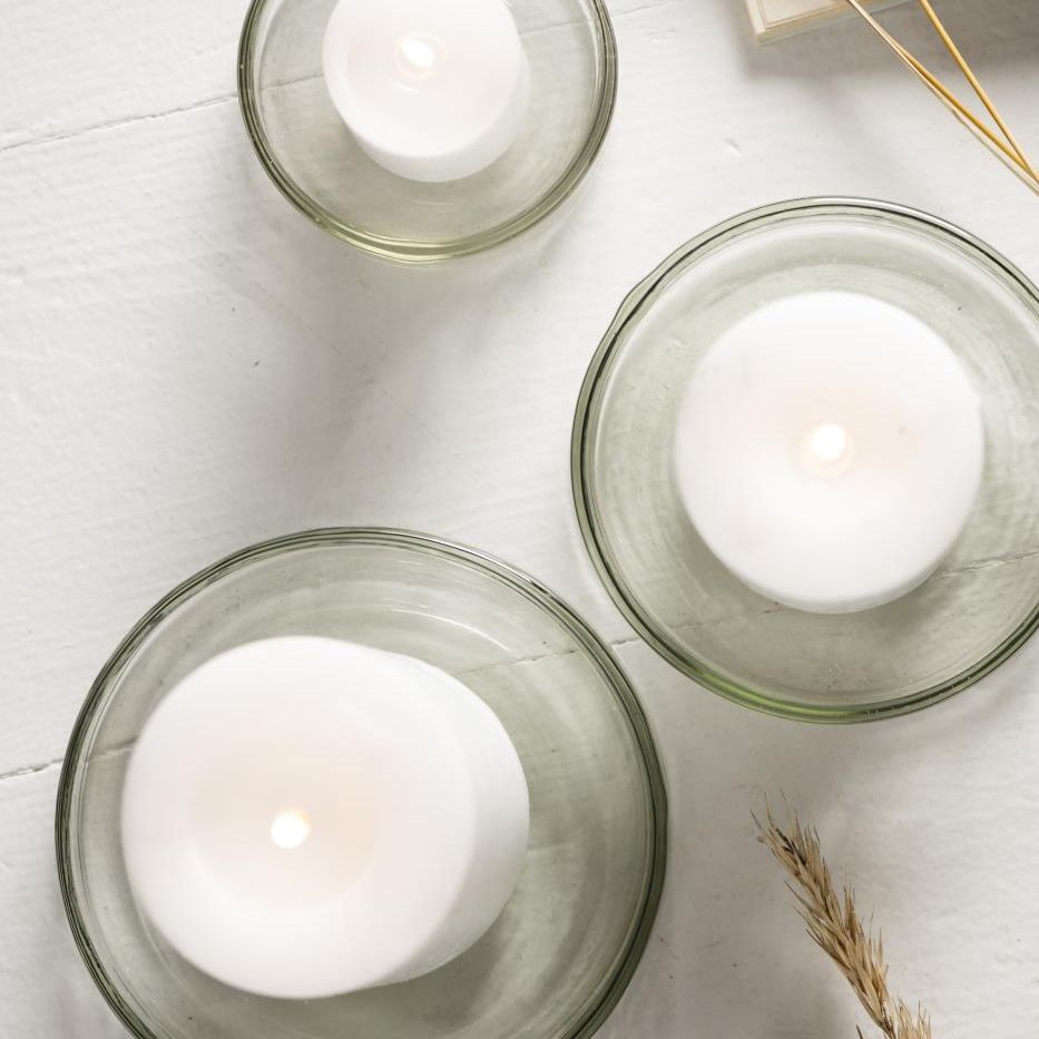 glass round candle plates