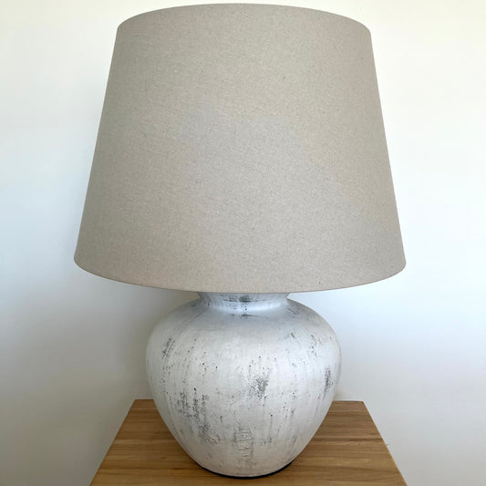 Large Neutral Stone Lamp with Linen Shade