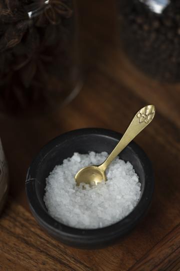 brass salt spoon used with salt cellar