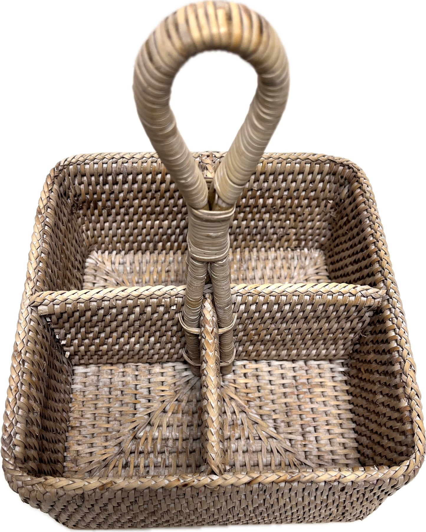 White Wash Rattan Condiment Caddy