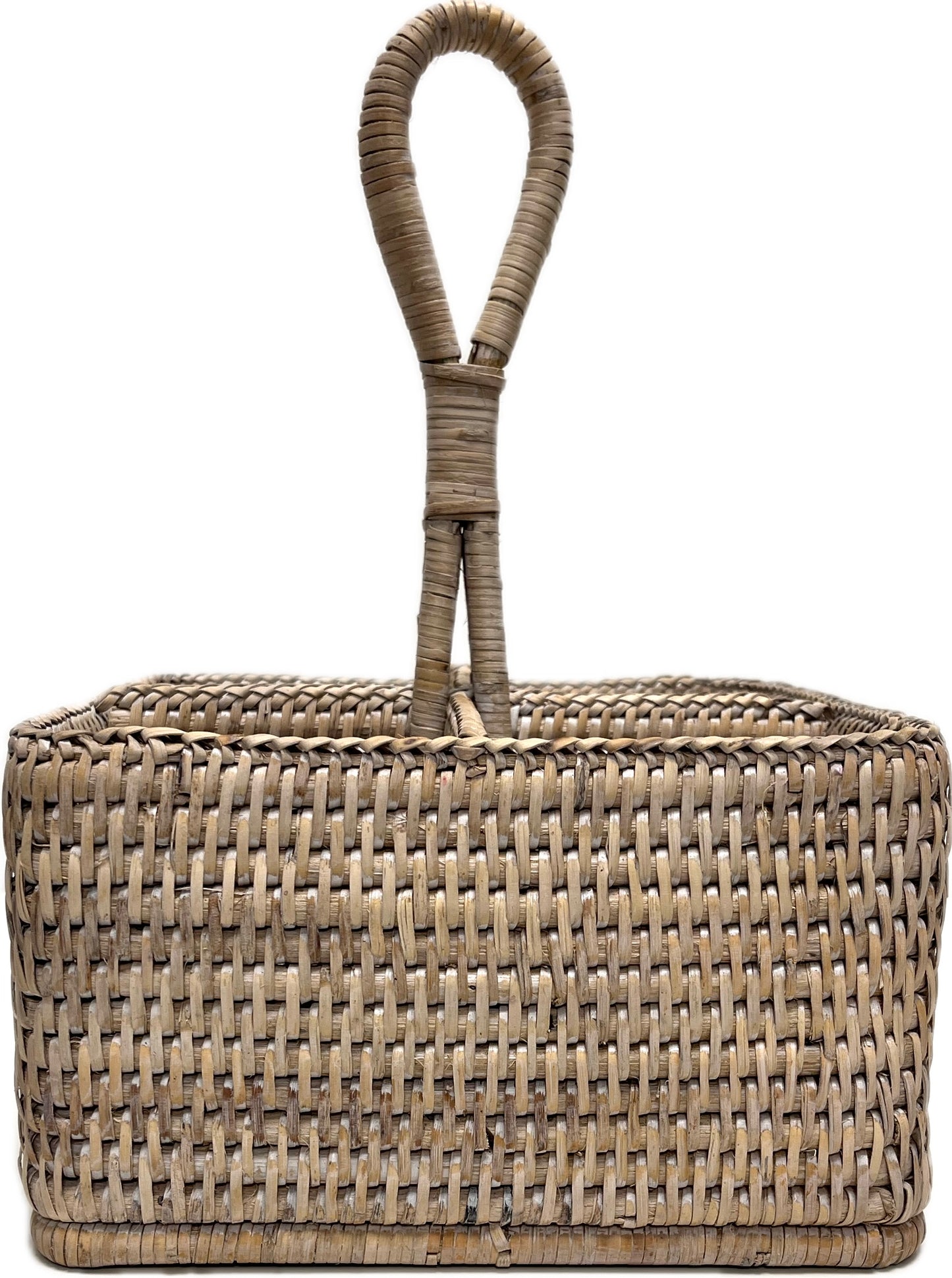 White Wash Rattan Condiment Caddy