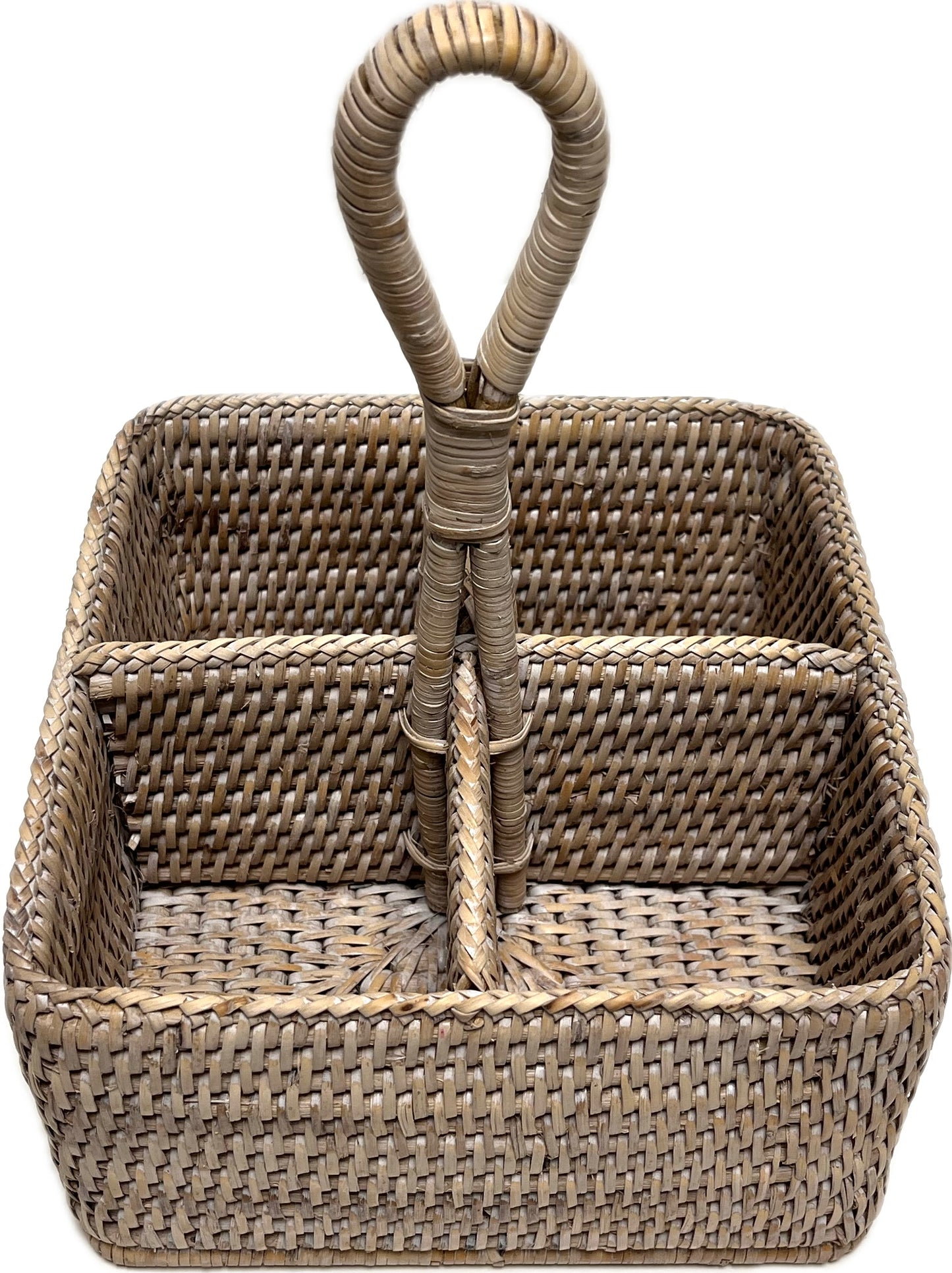 White Wash Rattan Condiment Caddy