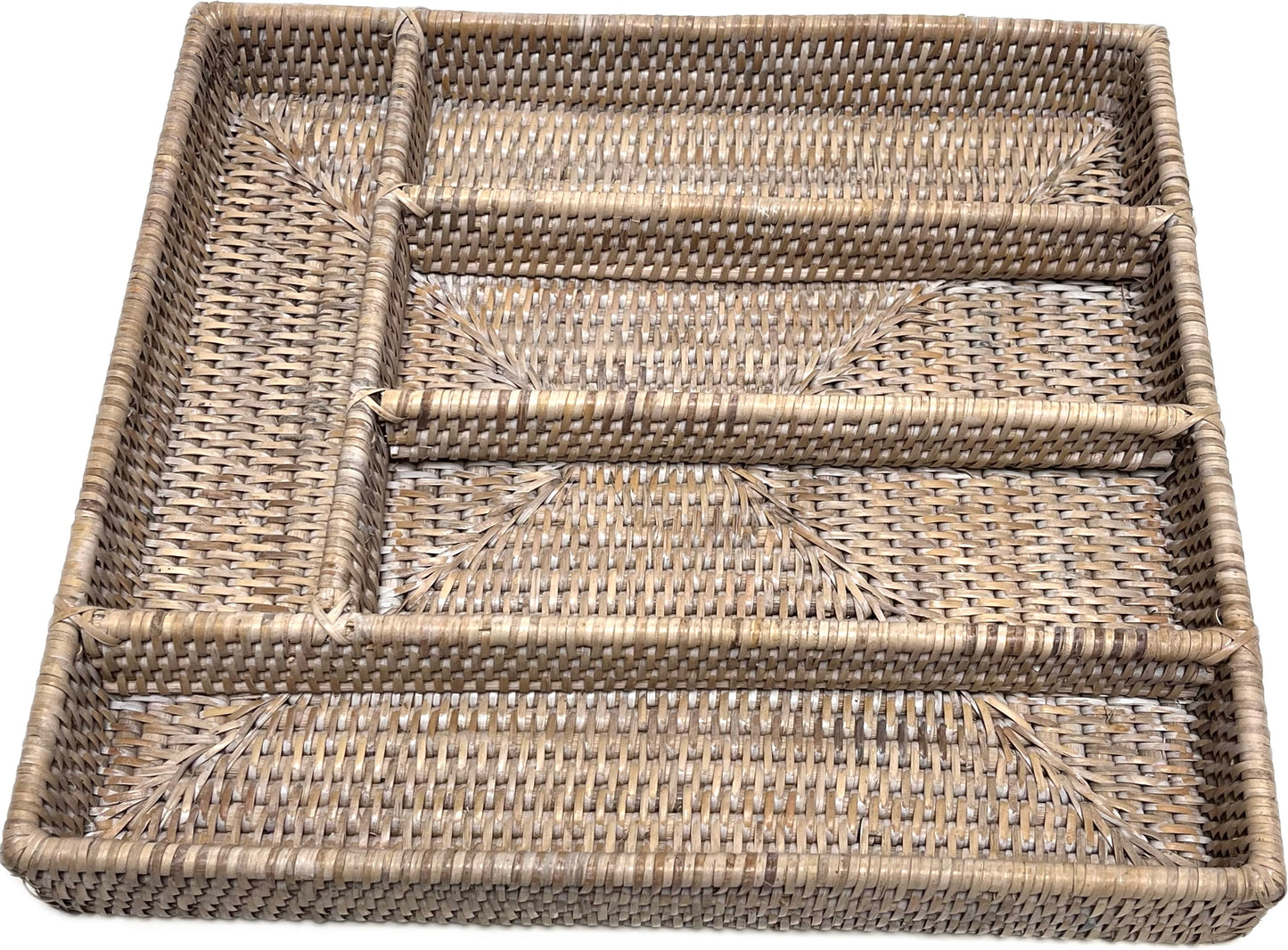 White Wash Rattan Cutlery Storage Tray