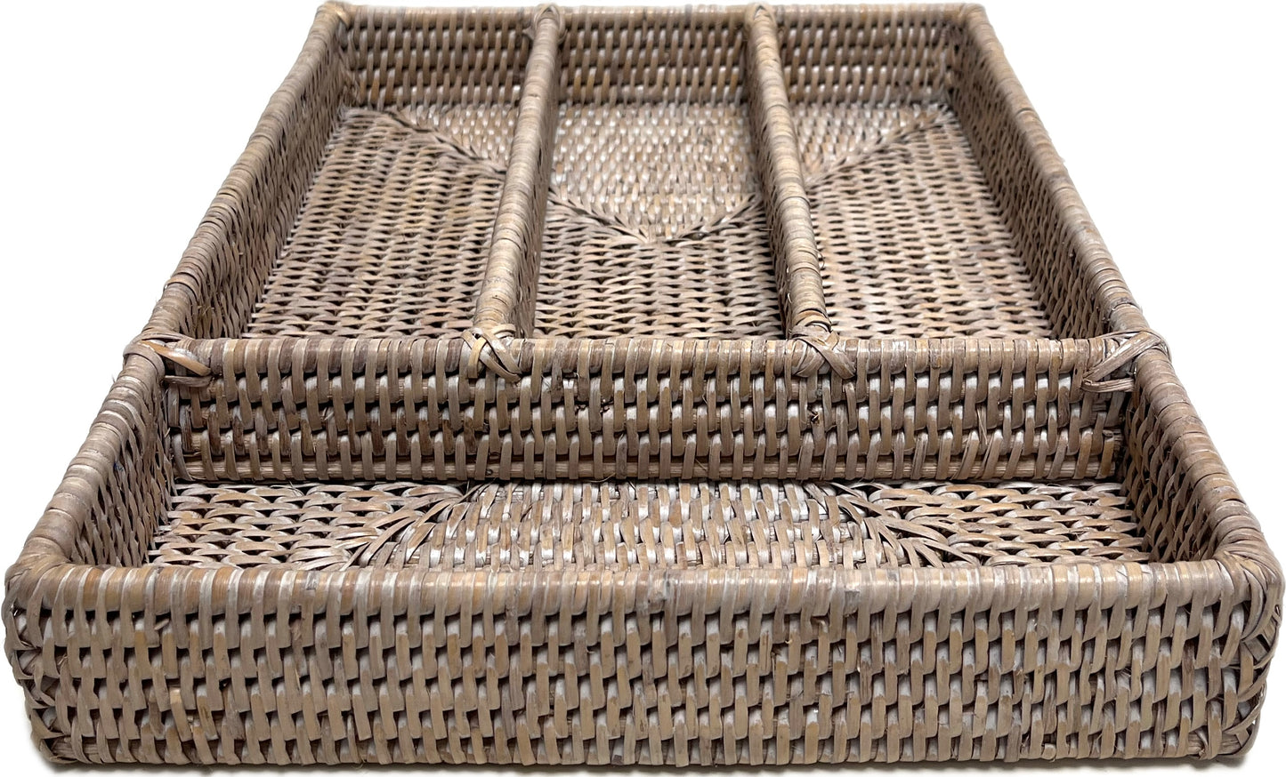 White Wash Rattan Cutlery Storage Tray