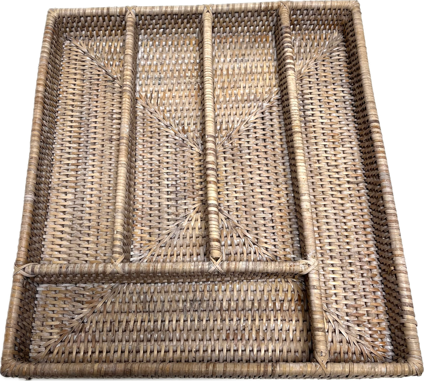 White Wash Rattan Cutlery Storage Tray