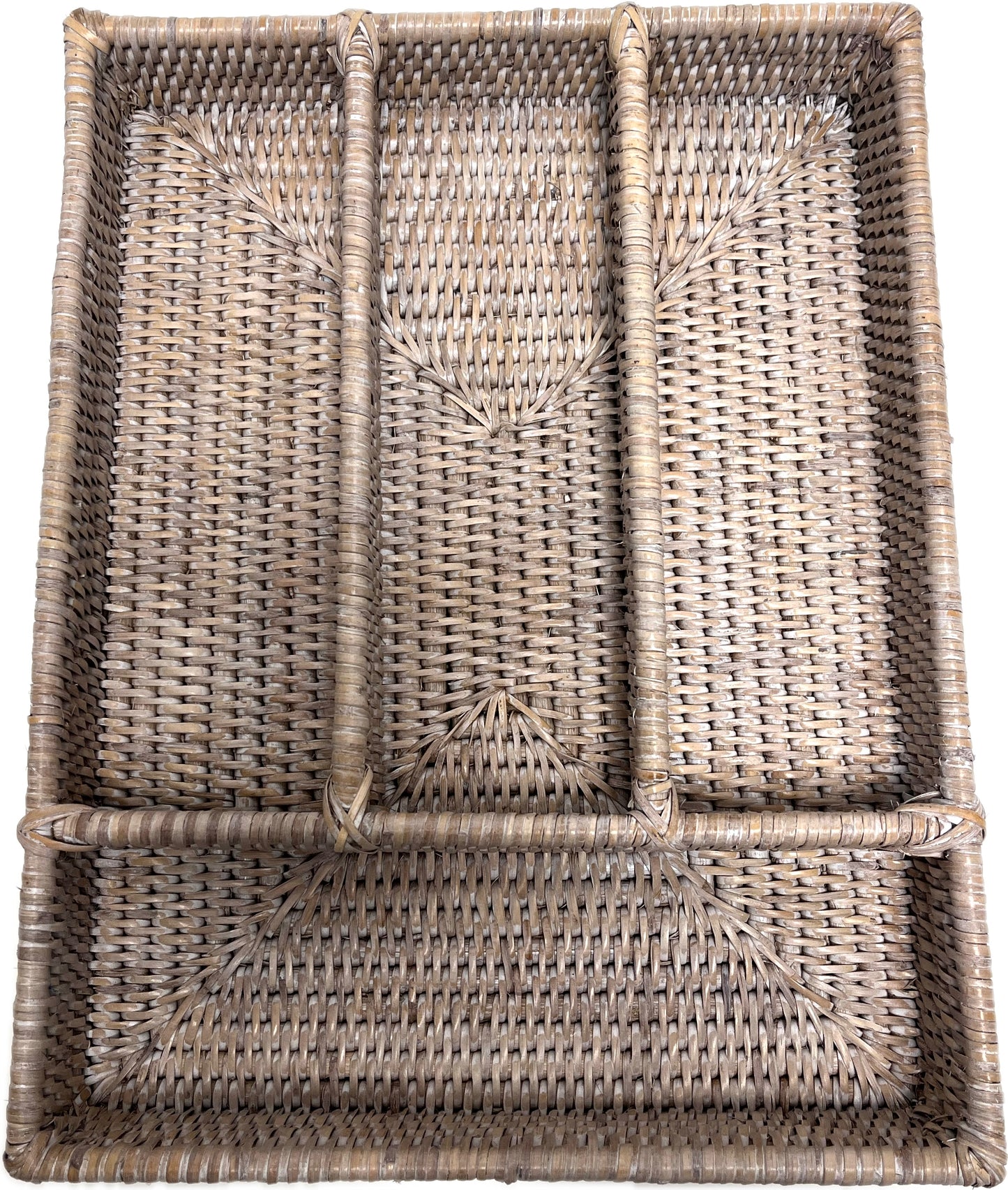 White Wash Rattan Cutlery Storage Tray