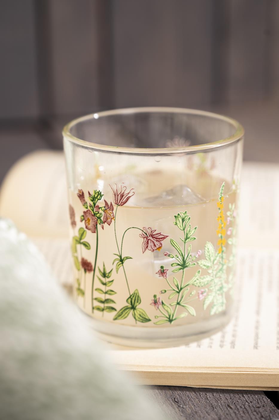 floral print drinking glass