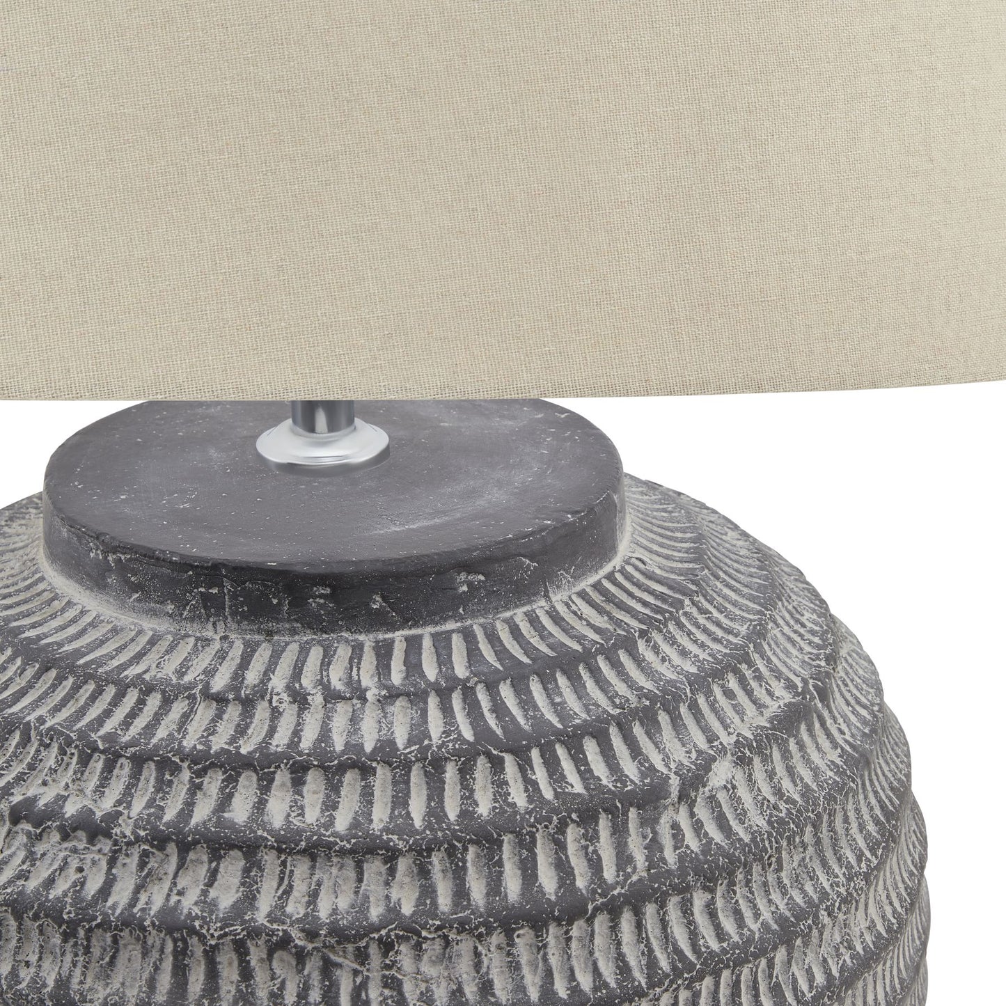 Large Grey Stone Carved Table Lamp and Shade