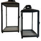 Set of 2 Metal & Glass Lantern Candle Holders - Black