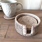 White Wash Rattan Coasters in Holder