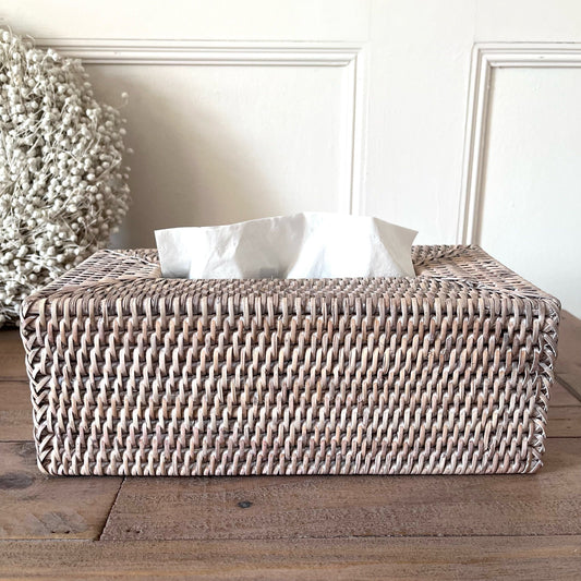 White Wash Rattan Tissue Box Cover - 2 Styles