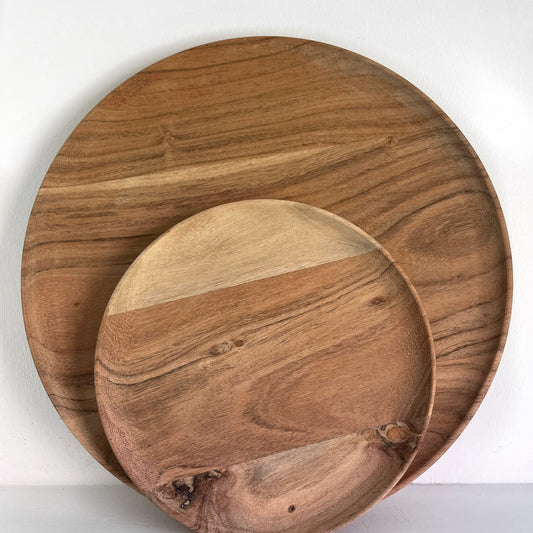 large and small acacia wood plates