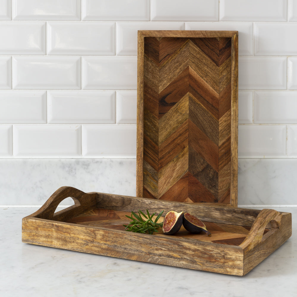 A beautiful wooden food platter tray that can be used as a wooden breakfast tray, for food platters or serving plate