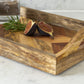 A beautiful wooden food platter tray that can be used as a wooden breakfast tray, for food platters or serving plate